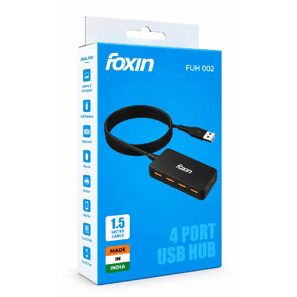 Foxin 4 Port USB Hub 2.0 with 1.5m Cable FUH 002